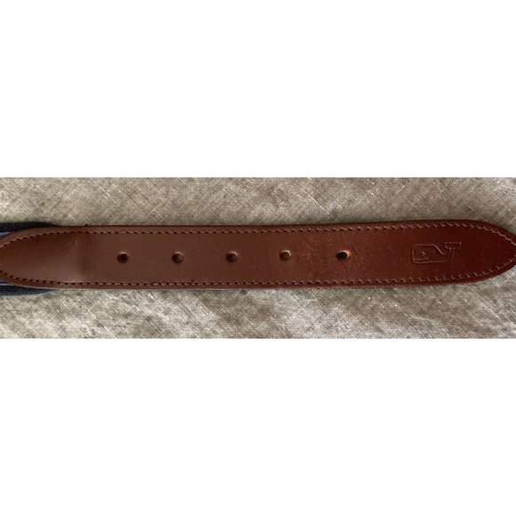 Vineyard Vines Shep Ian Blue Whales Brown Leather Reversible Sports Belt 30 - Picture 5 of 8